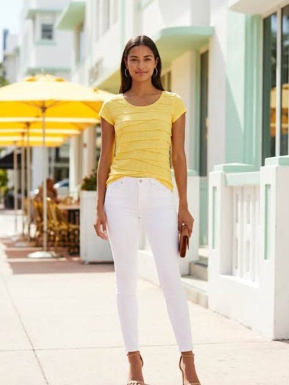 Ann Taylor LOFT Petites Yellow Layered Knit Top MP Medium Petite Stretch Tee